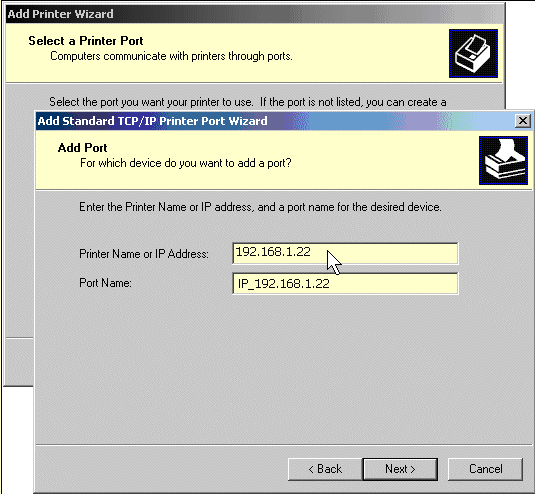 Enter the printer IP Address on the top text box.